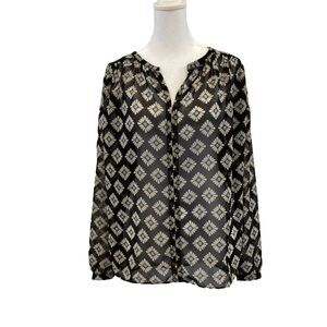 LOFT Ann Taylor Women Top Small Blue Sheer V-neck Long Sleeve Blouse